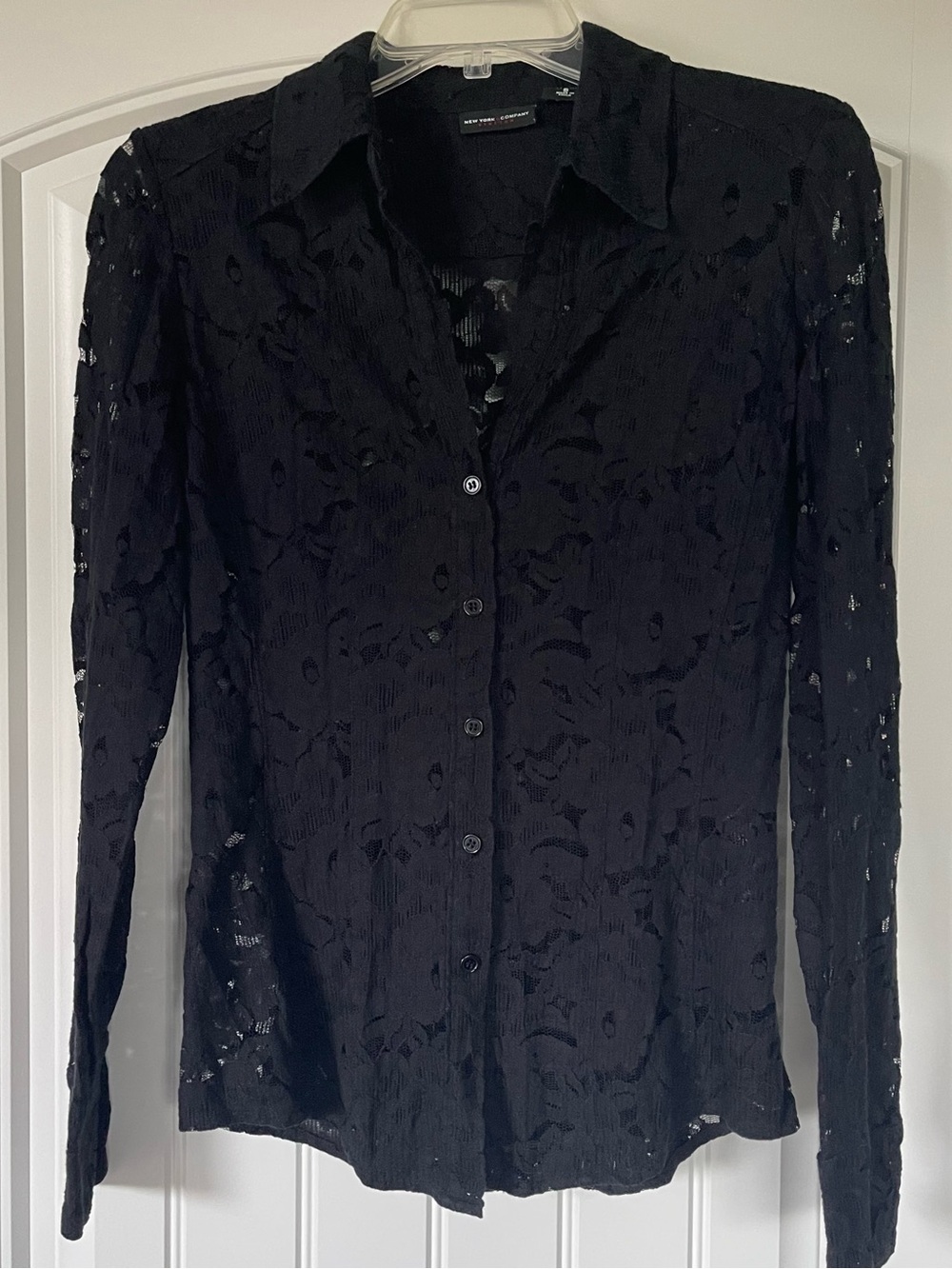 New York & Company Black Lace Button-Up Shirt